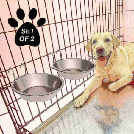 PET ADOBE Set of 2 Stainless Steel Hanging Pet Bowls for Food and Water | Dogs / Cats 48-Fl Oz 975685JCY